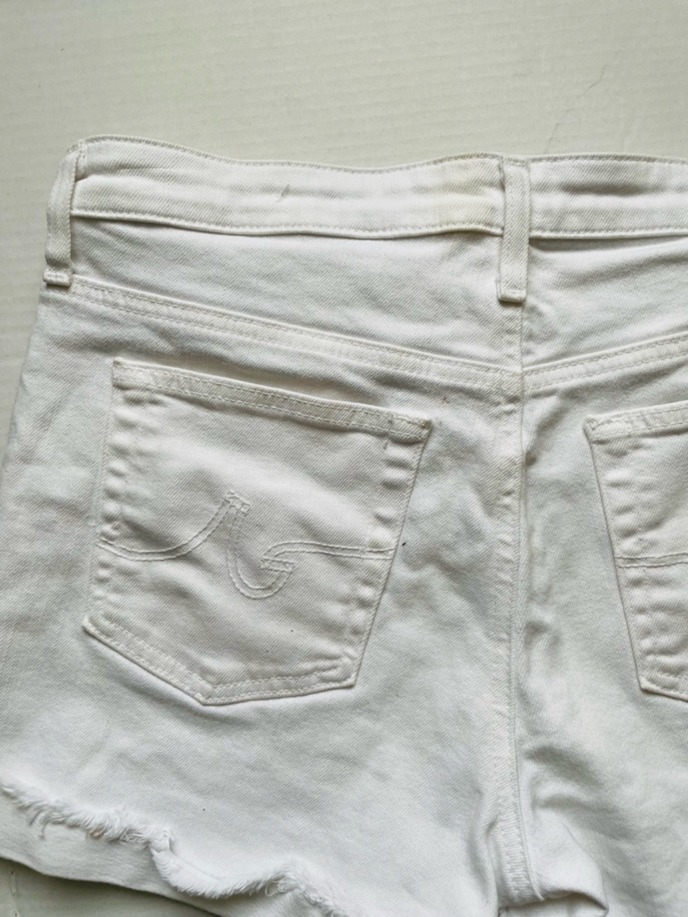 AG Adriano Goldschmied White Frayed Hem Denim Shorts - Picture 8 of 11